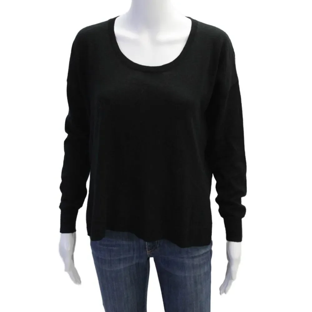 Madewell Womens Long Sleeve Scoop Neck Side Slit Sweater Black Wool Size XS
